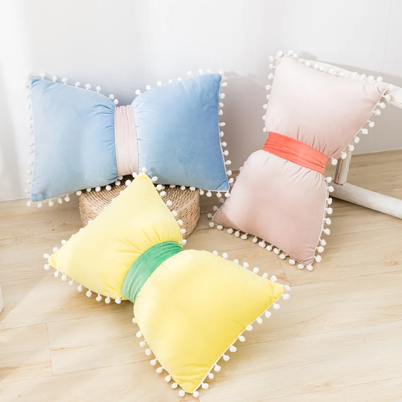 

Наволочка для подушки с помпоном и бантом, наволочка для подушки розового цвета, 30x50 см, голубая наволочка для подушки с кружевными краями, д...