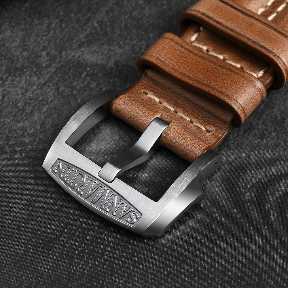 San Martin Watch Parts Leather Strap 22mm TUNA 003 Watch Accessories Bands Stainless Steel Buckle