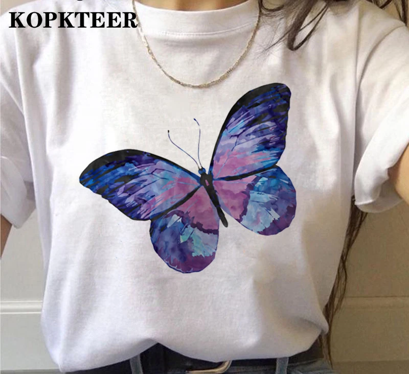 

Vintage Women T-shirt Purple Butterfly Print Korean Style Women's Top Girl Harajuku Punk Gothic T Shirt Summer Graphic Tee