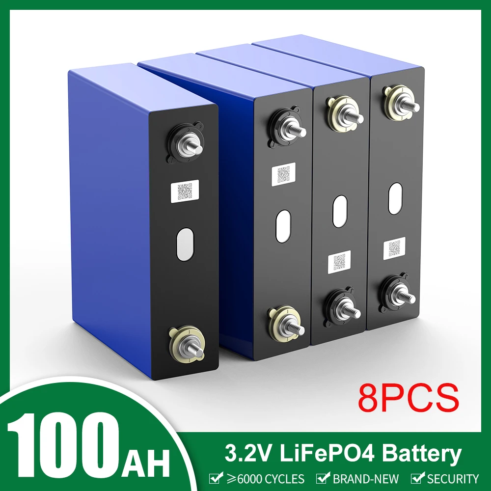 

8pcs 3.2V Lifepo4 Battery 100Ah Brand New Grade A Solar Rechargeable Battery Pack For 12V 24V 48V Truck RV Car EU US TAX FREE
