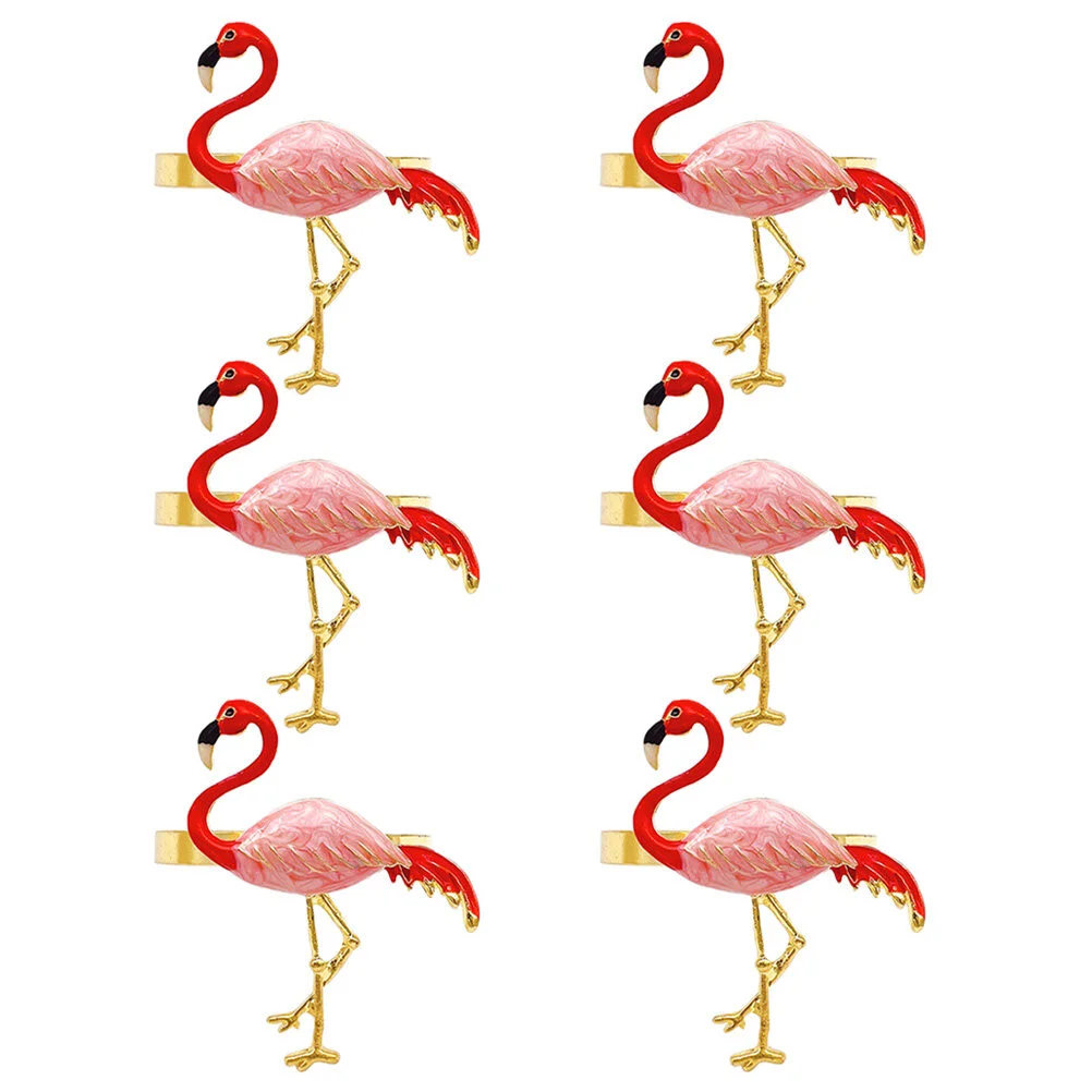 

6 Pcs Flamingo Napkin Buckle Luau Party Decorations Metal Home Supplies Decors Animal Alloy Holders Rings Banquet Clasps