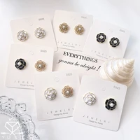 camellia stud earrings pearl rhinestones fashion white black flower ear stud charm women earrings girl gift for friends