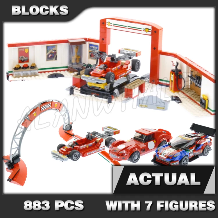 

883pcs Racer Speed Champions Ultimate Garage Racing Cars Racetrack Workshop 10947 Building Blocks Toys Compatible With Model