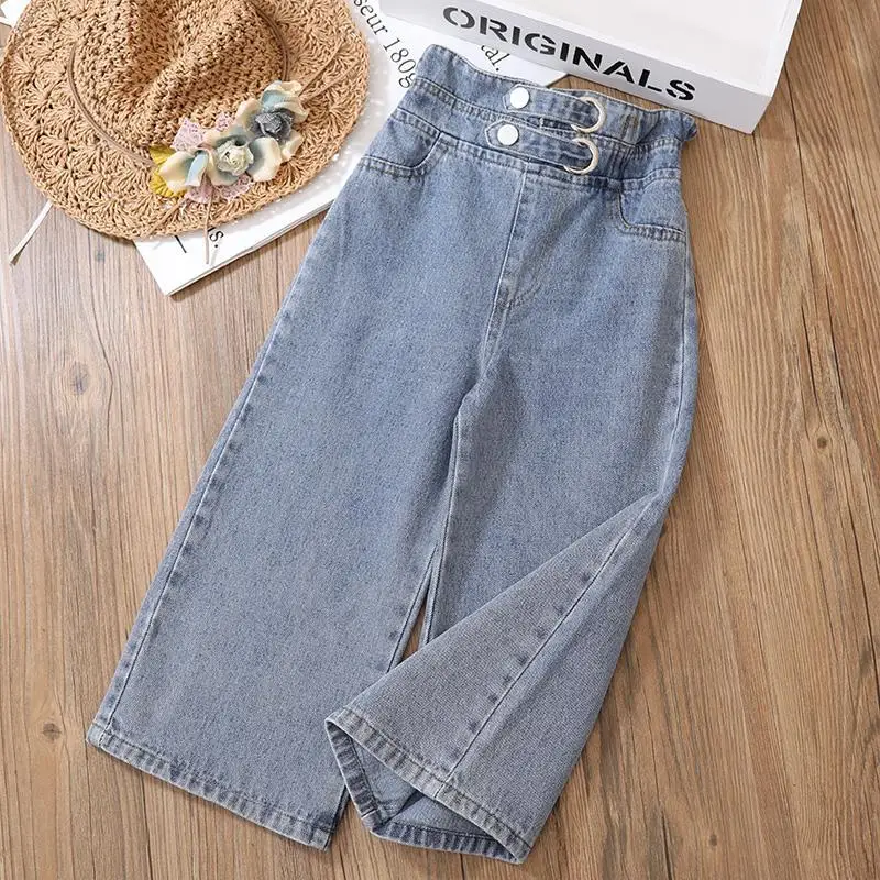 

4-11Y Girls Jeans Pants Spring and Autumn New Teenage Girls Loose Straight Trousers Children's Wide-leg Pants Student Pants