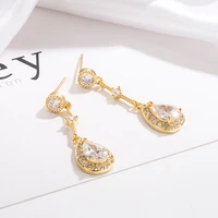 fashion cubic zircon water drop dangle earrings bling white crystal long earrings for brides wendding jewelry gift