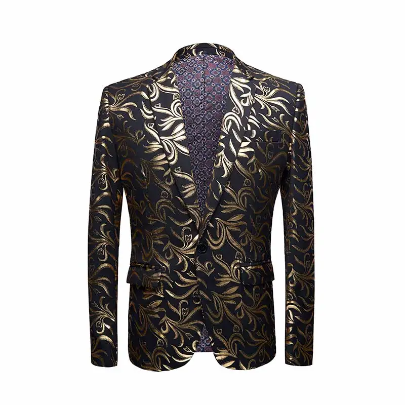 

Stylish Gold orchid Pattern Casual Blazer Men Suit Jacket British Gentleman Wedding Grooms Slim Fit Fashion Coat Outfit Sequins