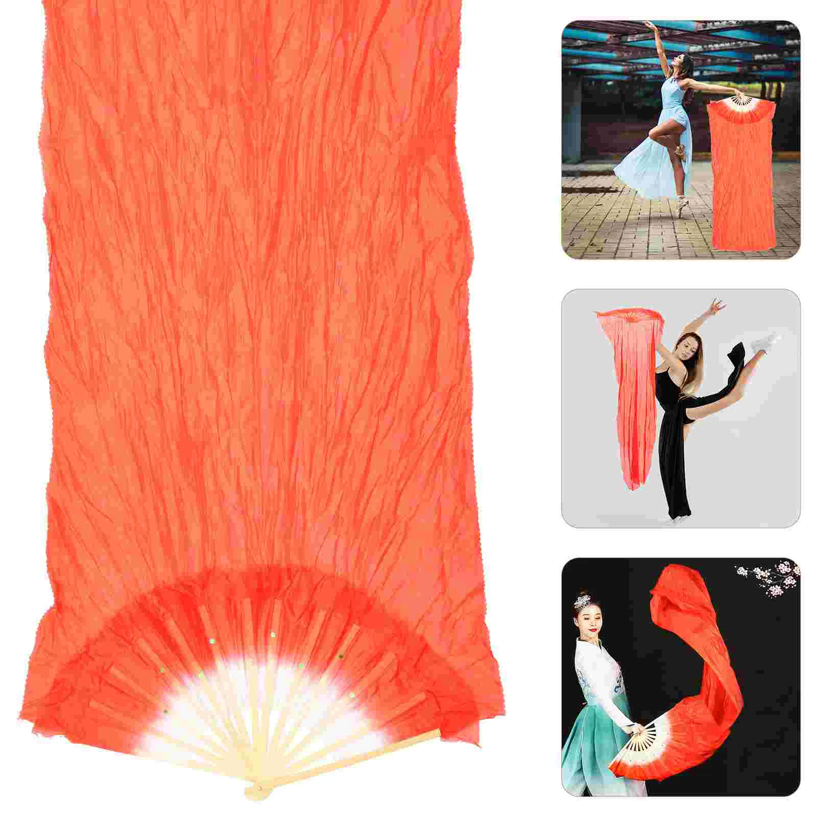 

Satin Dance Fan Performance Prop Decorative Silk Woman Belly Lengthen Folding Stage Show