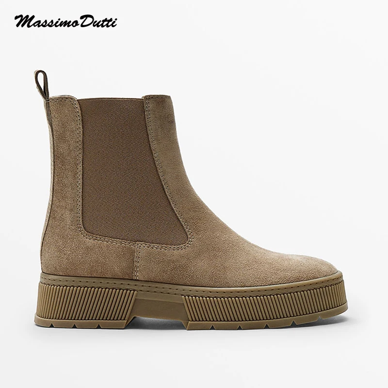 

LEIMEICHEN Winter Boots Women England Style Fashion Simple Genuine Leather Suede Chelsea Shoes Women's Botas Mujer Shoes Female