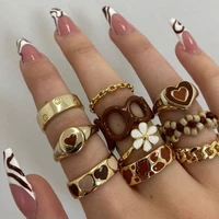 2022 fashion brown series enamel heart rings for women crystal ring multicolor resin acrylic set jewelry wholesale
