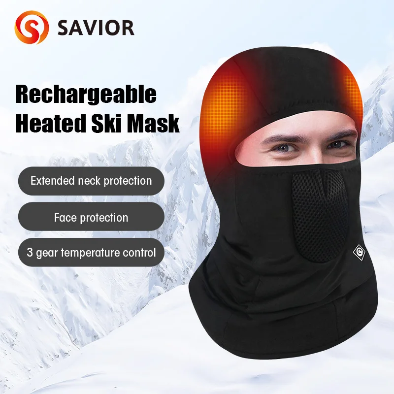 Savior Winter Ski Mask For Women Men Blaclava With Hat Rechargeable Heating Skiing Mask For Sports