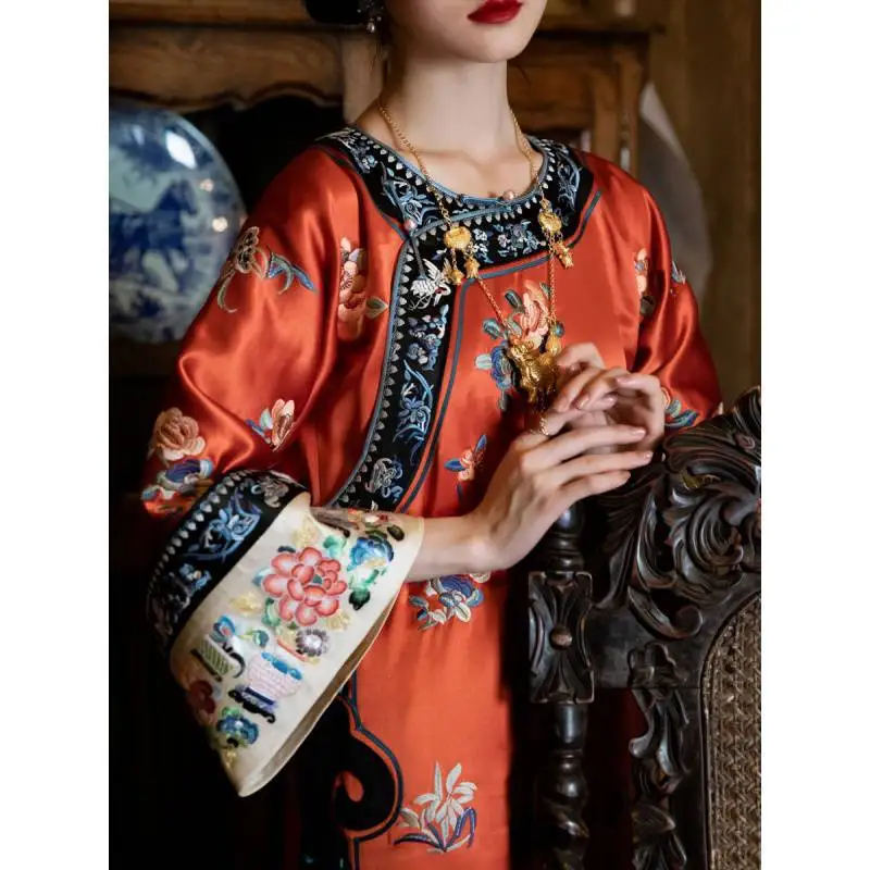 

2022 chinese dresses qipao oriental style dresses satin chinese style cheongsam printed dress elegant party dress oriental qipao