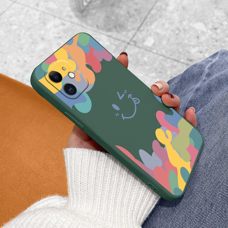 

Silicone Smiley Liquid Soft Case For iPhone 12 Pro Max Mini 11 Pro Max X XR XS MAX SE2020 8 7 6 6S Plus Shockproof Phone Cover