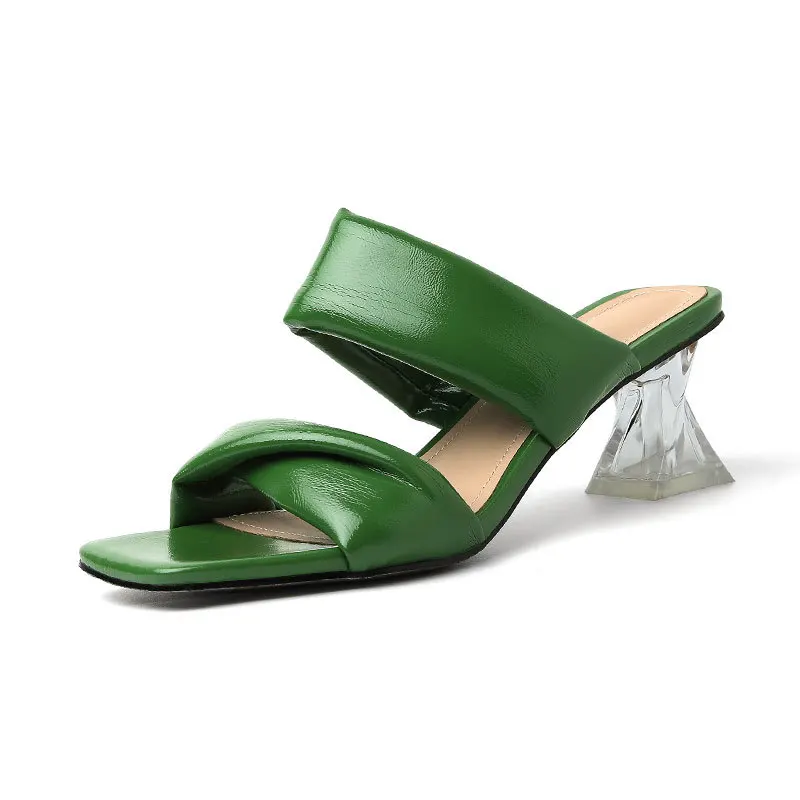 

2023 New Crystal Thick High Heel Open Toe Sandals for Women's Summer Outwear Rugged Slippers