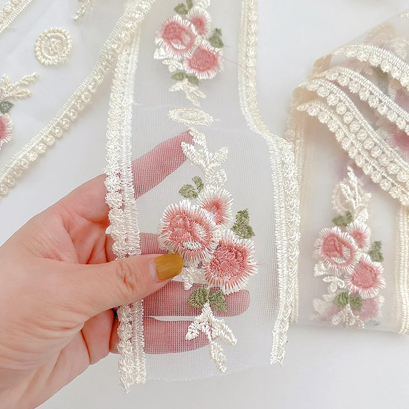

1 Yard 8.5cm Embroidered Flower Lace Trim Ribbon DIY Handmade Sewing Fabric Needlework Wedding Dress Costume Hat Decoration