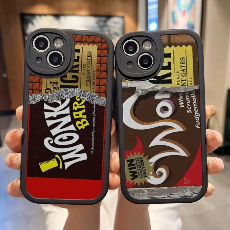 Чехол WONKA BAR для телефона с золотым билетом для IPhone 15 14 11 12 13 Pro Max Mini X XR XS 6 7 8 Plus Защита объектива окрашенная обивка