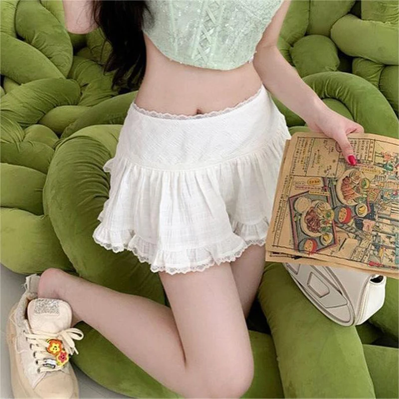 Женская белая кружевная юбка с высокой посадкой Lamuusa y2k