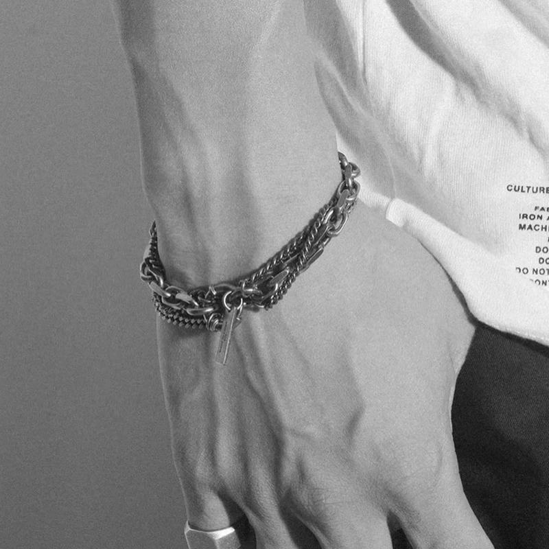 

Мужской матовый браслет KOFSAC из тайского серебра в стиле ретро, модные Многослойные браслеты с двойной цепочкой, ювелирные изделия на День с...