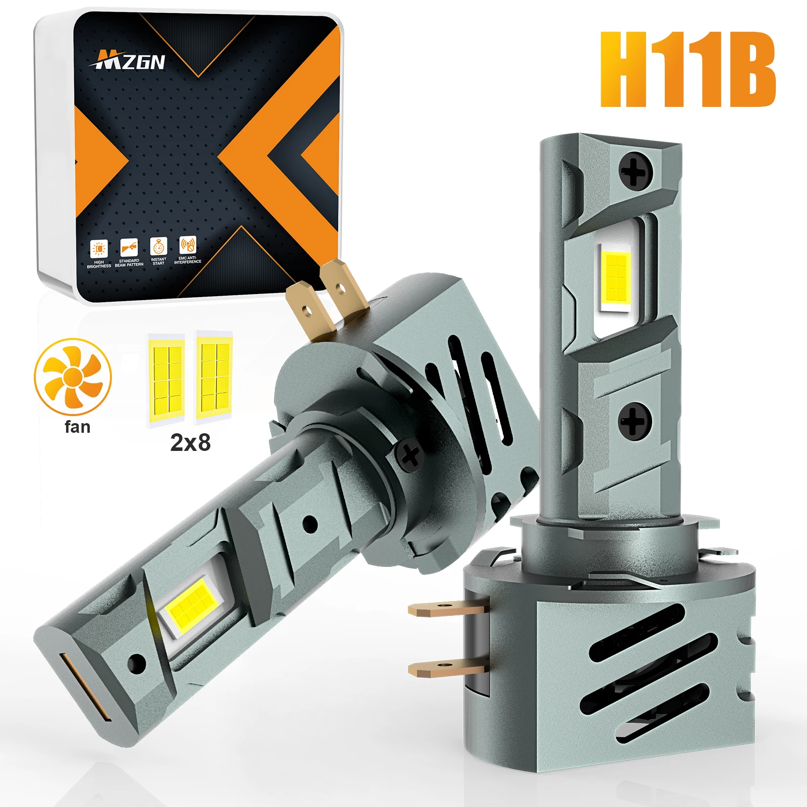 

MZGN 2 шт. H11B светодиодная лампа для фар ближнего света дальнего света 6000K белый вентилятор универсальный комплект для переоборудования 12 В подходит для Kia Rondo 2007 2008