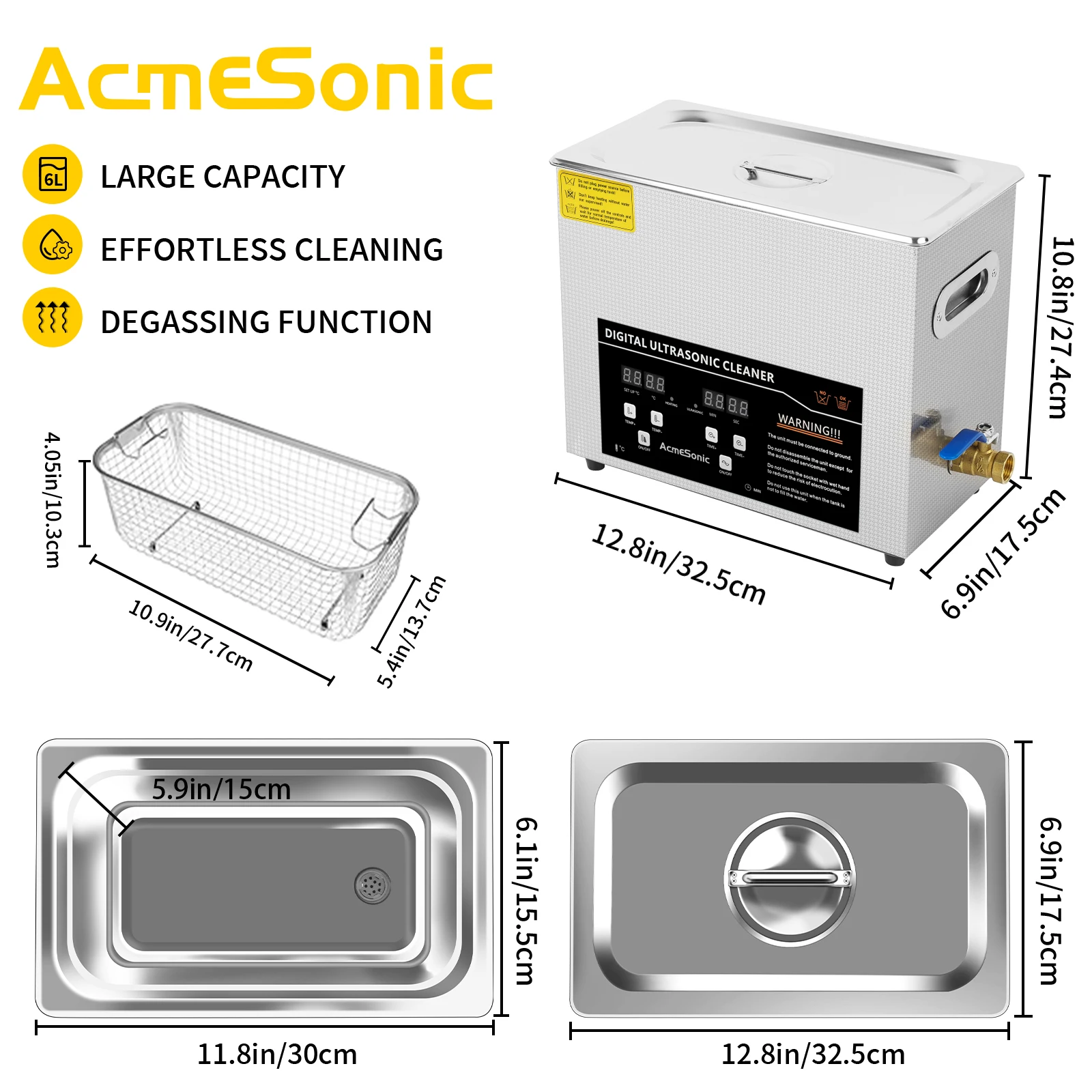 Фото ACMESONIC Manufactory 40 кГц 180 Вт Erupe Популярный ультразвуковой очиститель C630 6L №4
