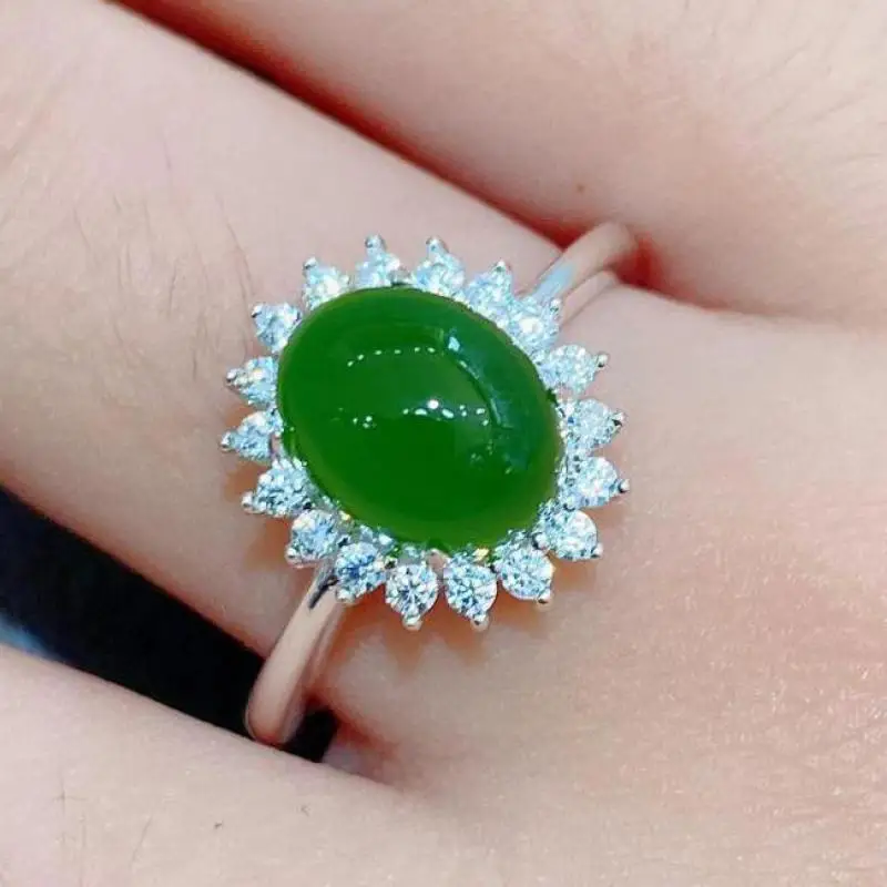 

Natural Green Jade Ring 925 Sterling Silver Hetian Jades Nephrite Zircon Adjustable Jasper Rings Women Fine Jewelry Accessories