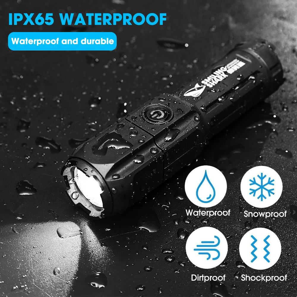 Мощный фонарь со светодиодным освещением, заряжаемый через USB, с функцией зума и тактическим подсветкой на открытом воздухе, портативное освещение для кемпинга.