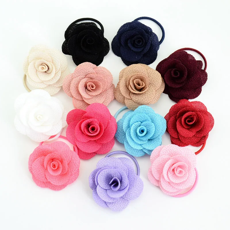 

10Pcs Classic Children's Headwear In Europe America Multi Layer Three Dimensional Large Rose Hair Loop Fashion Girl's Hair Rope