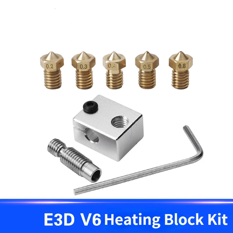

For 3D Printer Accessories E3D V6 Heating Block + Throat + Brass Nozzle 0.2 0.3 0.4 0.5 0.8mm
