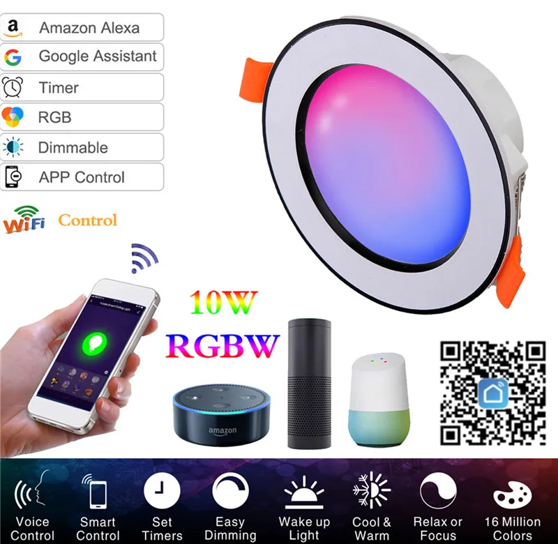 

Wifi Downlight Intelligent Dimming Lamp Ceiling Lamp Fou Alexa Google Home Rgb Mobile Control Light Party Lamp