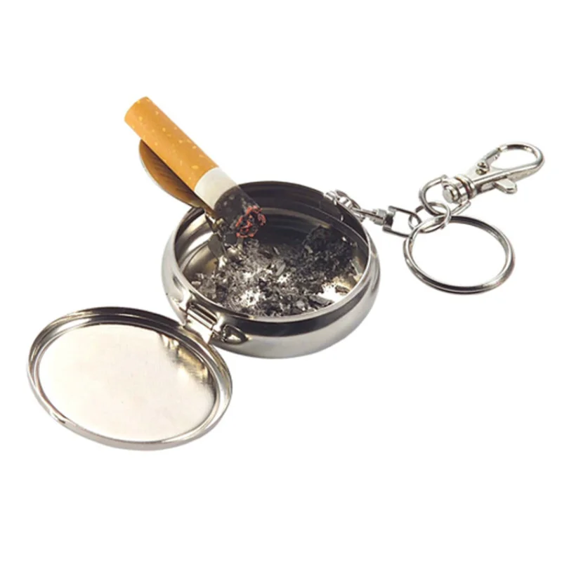 

1Pcs Mini Cigarette Ashtray with Key Chain Smoking Accessories Stainless Steel Portable Round Shaped Silver Cigarette Supplies