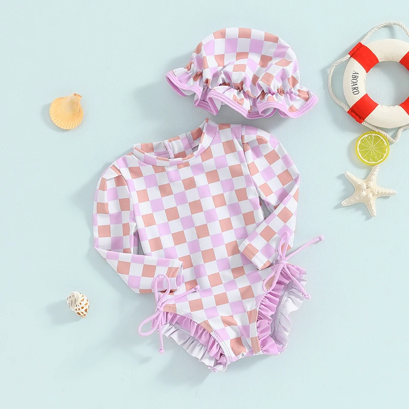 Купальник для маленьких девочек с длинным рукавом и цветочным принтом