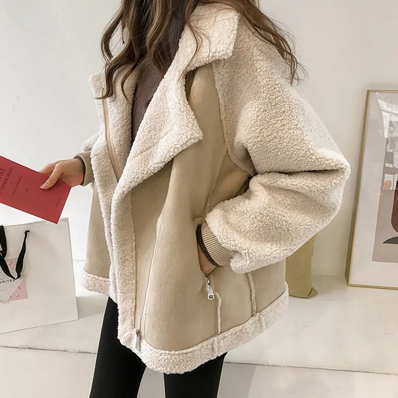 

Women Winter Faux Fur Suede Jackets Coat Thicken Warm Lambs Wool Teddy Coats Ladies Loose Oversized Outwear Tops Woman Jacket