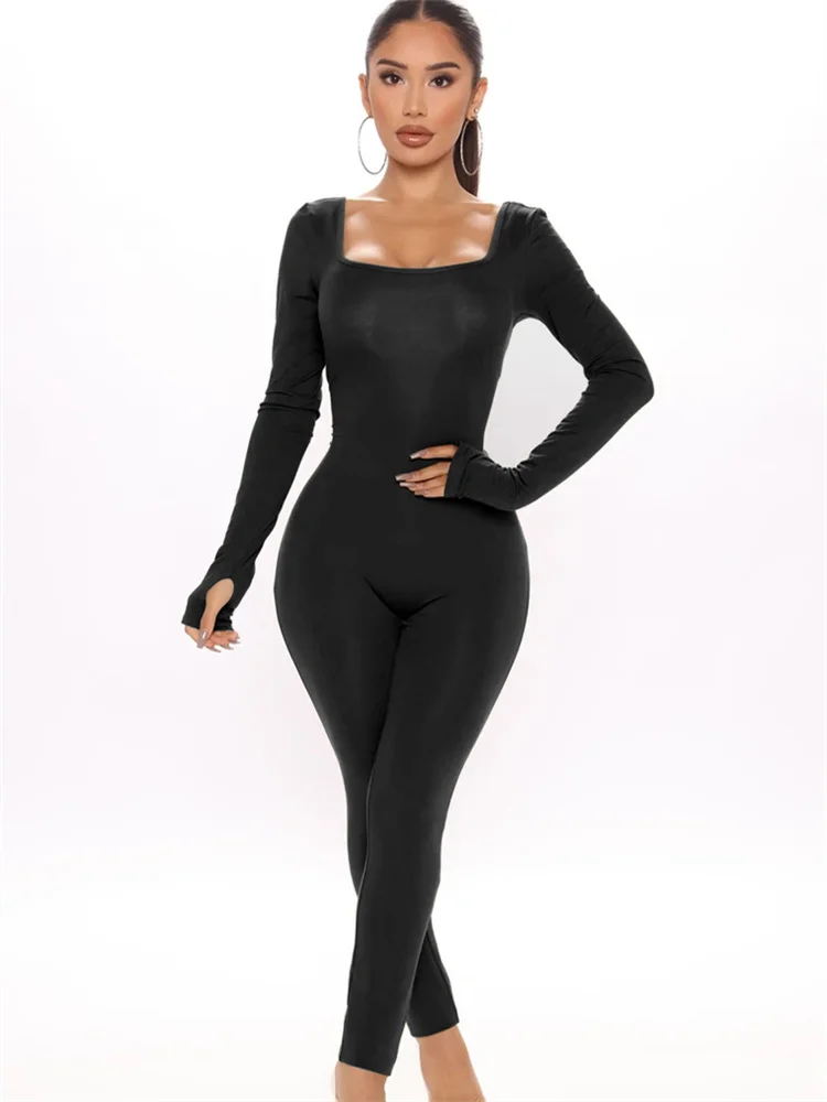 

Женский комбинезон с квадратным вырезом, с длинным рукавом