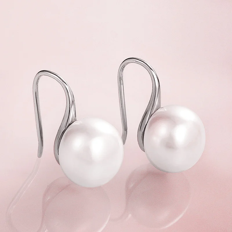 

925 Silver Hoop Handpicked AAA+ Quality 7.5-8mm White Freshwater Cultured Pearl Dangle Drop Earrings Jewelry for Women Girls
