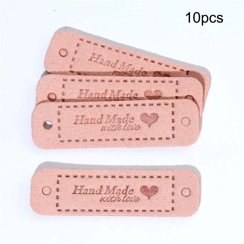 

New in Label Handmade Love Heart leather Two-Hole Embossed Suede Leather Tag Hat Clothing Apparel decoration Accessories christm