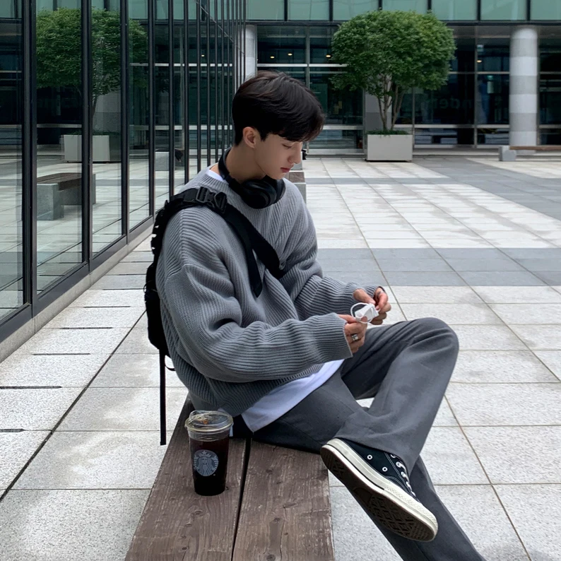 

Men's O-neck Cashmere Sweater High Lapels Solid Color Pullovers Knitted Winter New Tops Long Sleeve High-End Knitwear C34
