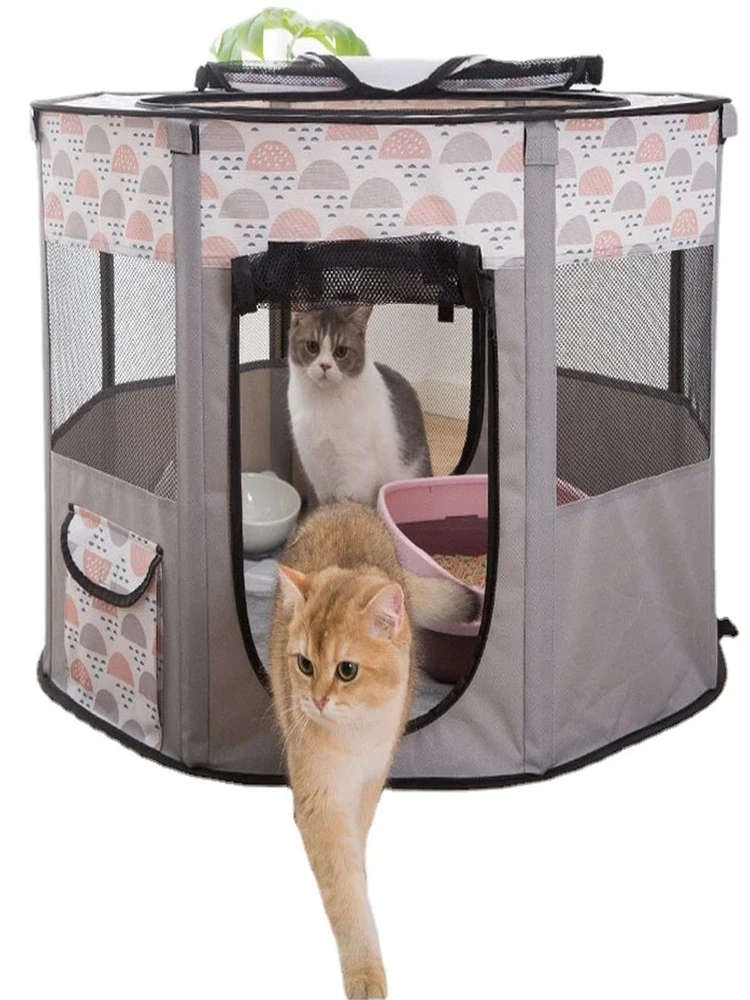 Pet Portable Cage Pets Tent Folding Dog Cats Tent Playpen Puppy Kennel Cat House Delivery Room Easy Operation Octagonal Fence
