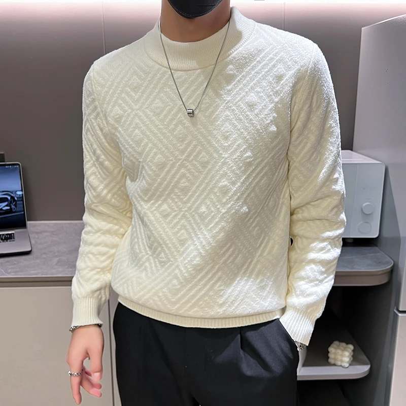 

Мужской трикотажный пуловер в полоску, Однотонный свитер в Корейском стиле с круглым вырезом, уличная одежда для осени и зимы