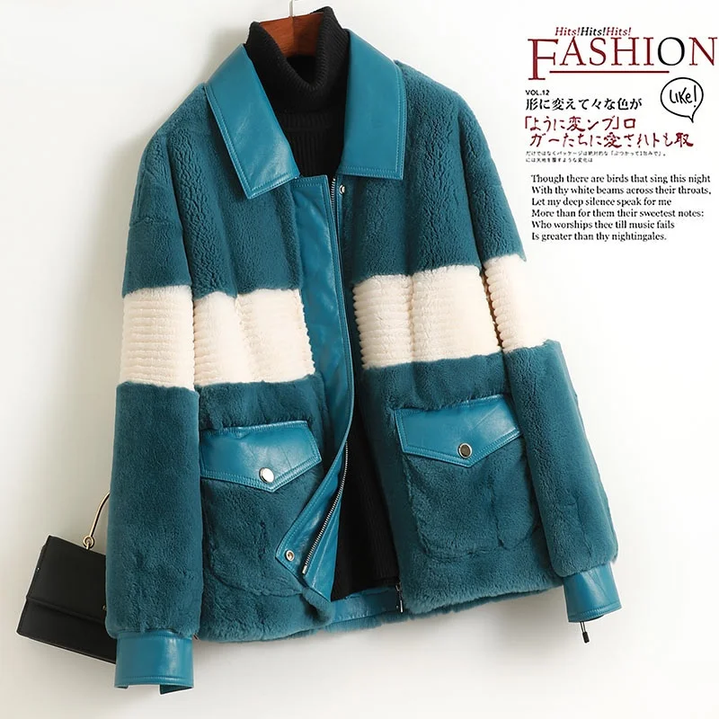 

Real Warm 2023 Rex Winter Rabbit Fur Coat Female Casual Short Sheepskin Collar Jacket Women Korean Casaco Feminino Gxy746