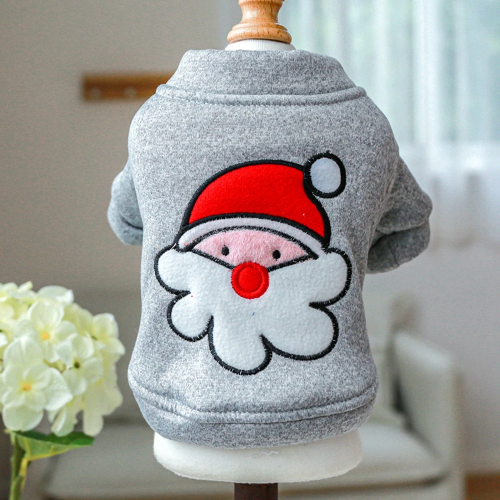 

Christmas Dog Clothes Small Dog Autumn/Winter Warm Clothes Printing Bearded Santa Claus Pattern Coat for Small Dogs