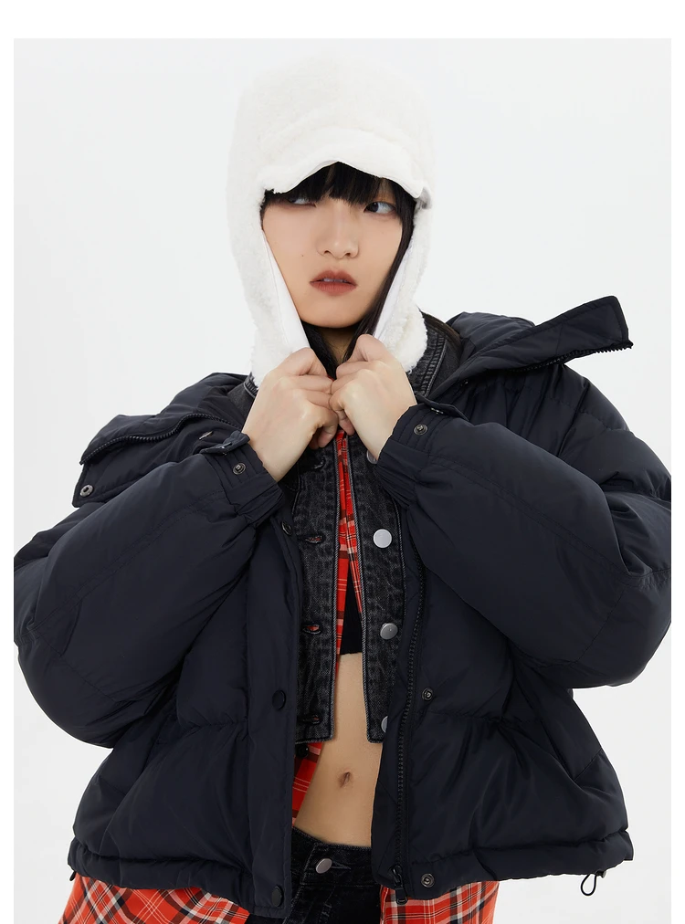 Metersbonwe Women's Cocoon Shaped Hooded Down Jackets 80%Light Soft Duck Down Warm Wear Loose Solid Color Winter Down Coats