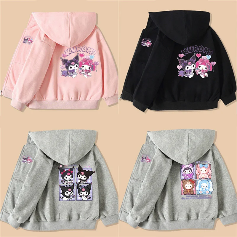 

Свободное пальто Kuromi Sanrio, мультяшное худи, хлопковое повседневное пальто на молнии для мальчиков и девочек, милый праздничный подарок на де...