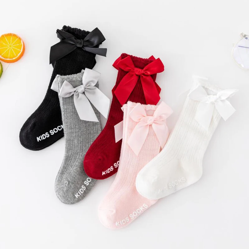 

Baby Girls Bowknot Socks Spring Cute Knee High Anti-slip Socks for Kids 2022 Children Accessory
