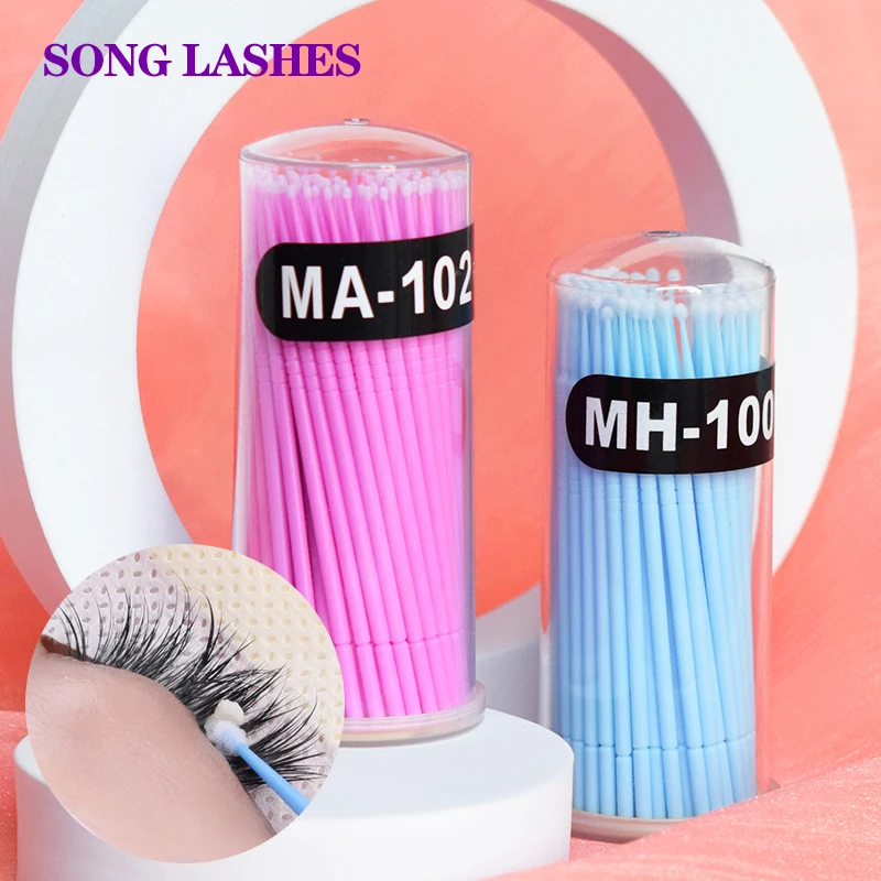 

SONG LASHES 100pcs/Lot Micro Durable Disposable Eyelash Extension Applicators Brush Fiber Rod and Short Fluff Individual Eyelash