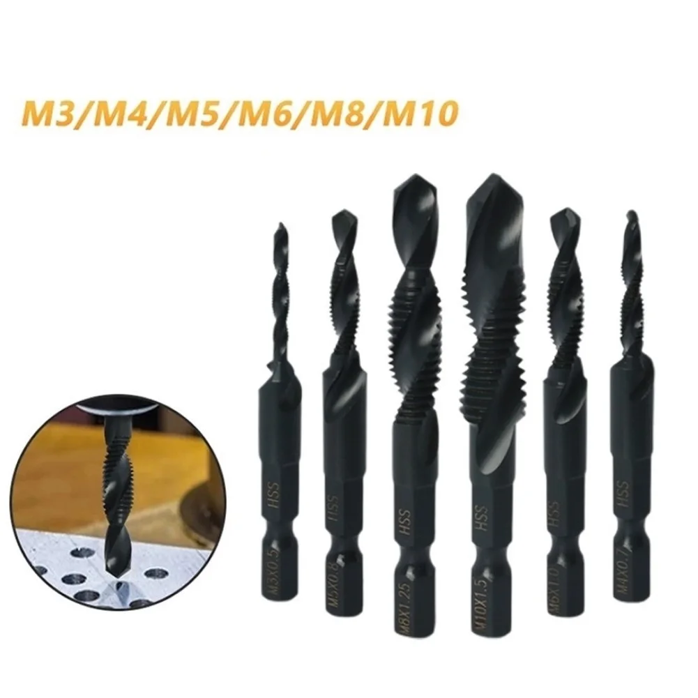 

6Pcs Tap Drill M3-M10 Hex Shank Drilling Tool Nitriding Tap Drills With Threaded Cut Kit HSS Electrical Drill Power Tool