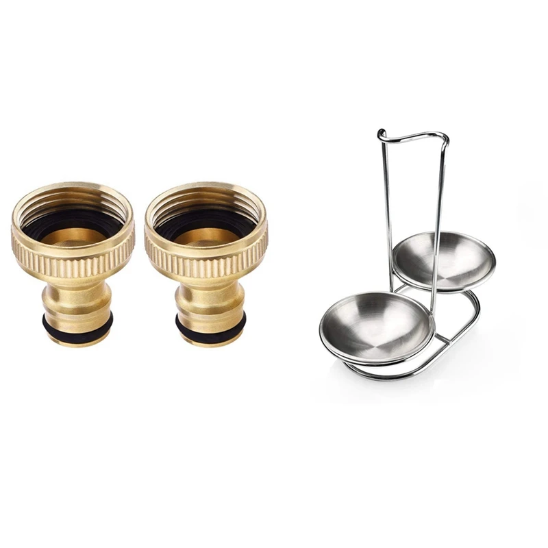 

2 Pcs 3/4-Inch Garden Hose Tap Connector Brass Garden Hosepipe Tap & 1 Pcs Stainless Steel Spoon Rest Holder