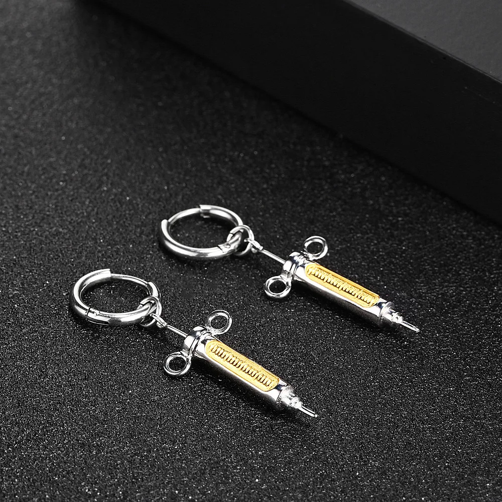 Женские серьги-подвески в виде шприца из нержавеющей стали