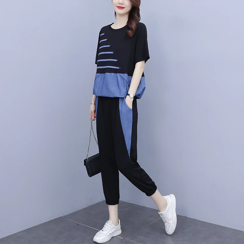 

Большие ярды на лето, новые джинсовые брюки для женщин, модные костюмы в западном стиле для двоих полных женщин