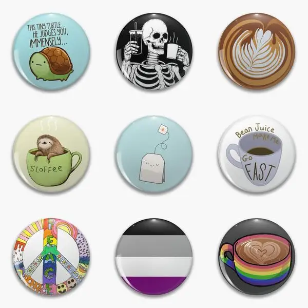 

Coffee Mug This Turtle He Judges You Skeleton Loves Drinking Cup Soft Button Pin Customizable Cartoon Brooch Funny Metal Clothes