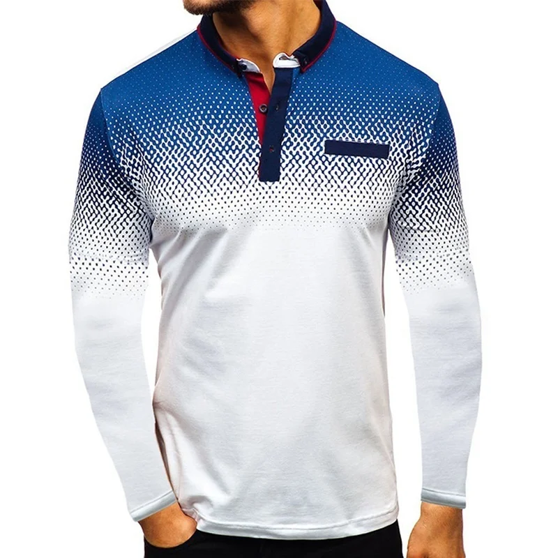 

Dot Printed Men's Polo Shirts Long Sleeve Top Fashion Patchwork Tops Gentleman Polo Shirts Casual Men Clothing Ropa Hombre