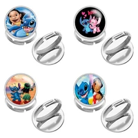 disney lilo stitch stainless steel photo glass cabochon ring adjustable gift j2220